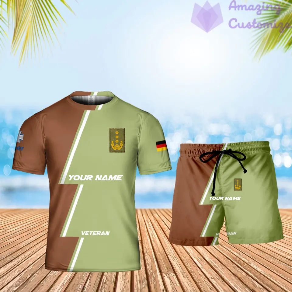 Personalisiertes deutsches Soldaten-/Veteranen-Tarnmuster mit Namen und Rang, Kombi-T-Shirt + Shorts, 3D-Druck – 17161632