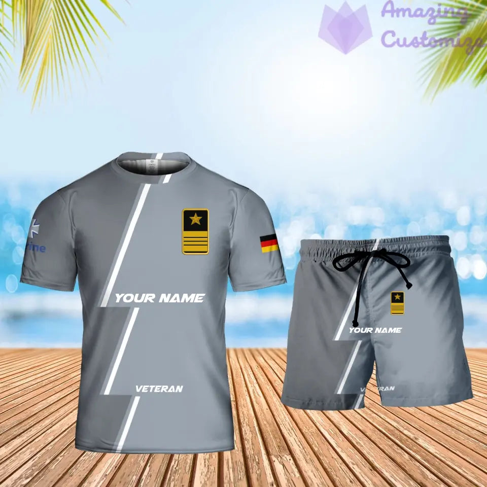 Personalisiertes deutsches Soldaten-/Veteranen-Tarnmuster mit Namen und Rang, Kombi-T-Shirt + Shorts, 3D-Druck – 17161632