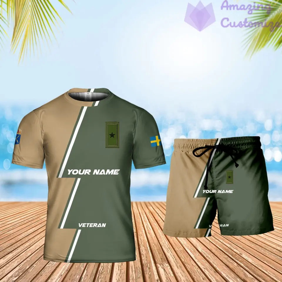 T-shirt personnalisé avec camouflage soldat/vétéran suédois avec nom et grade + short imprimé en 3D - 17161632