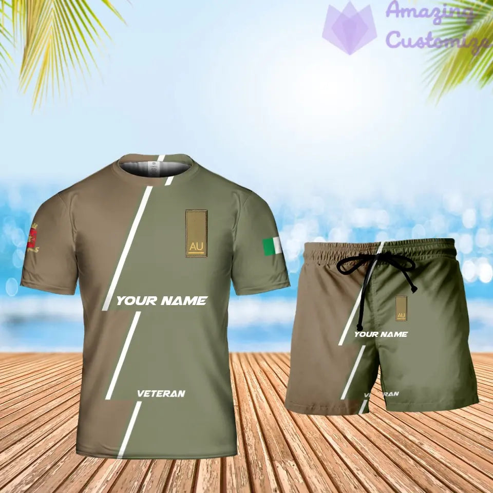 Personalisiertes italienisches Soldaten-/Veteranen-Tarnmuster mit Namen und Rang, Kombi-T-Shirt + Shorts, 3D-Druck – 17161632