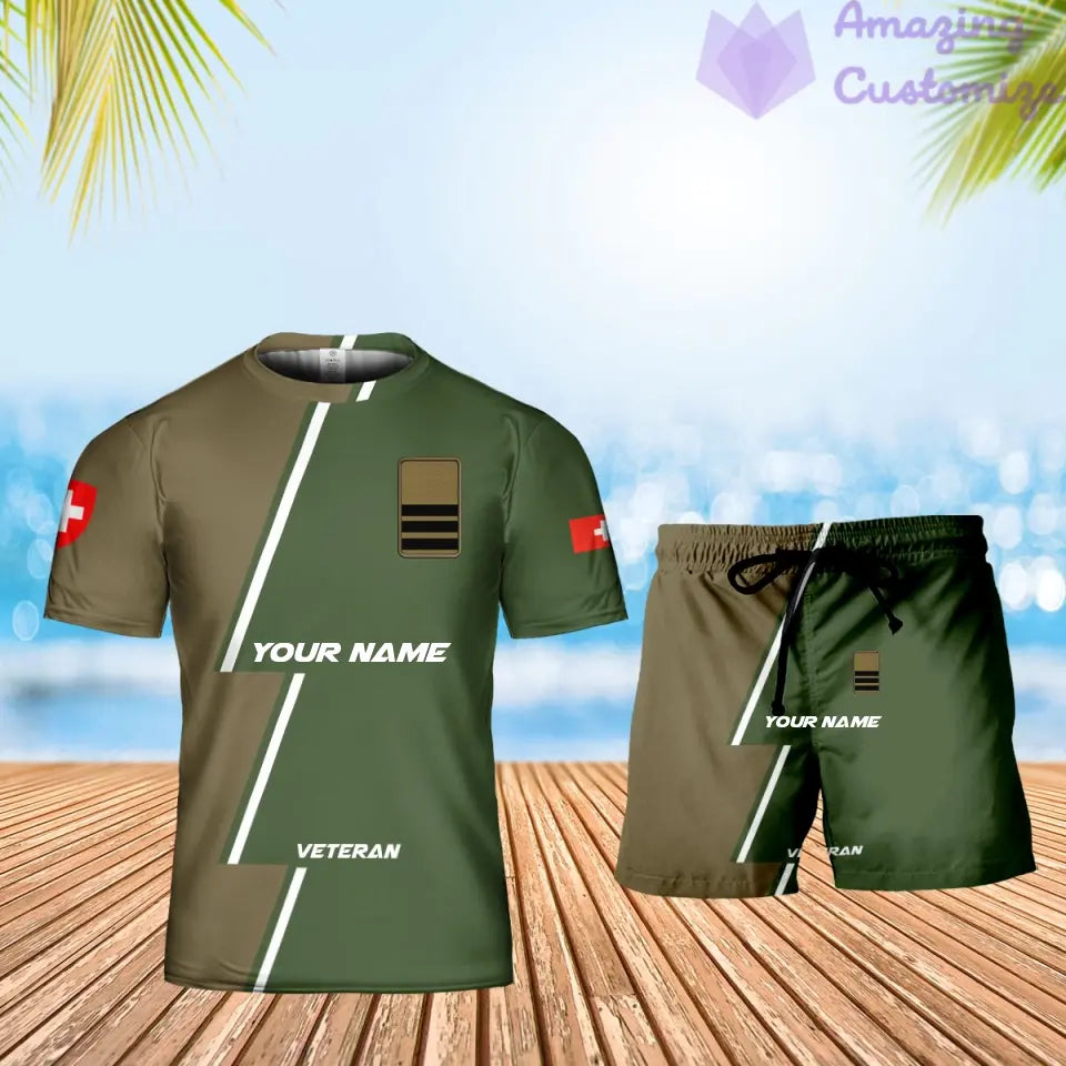 Personalisiertes Schweizer Soldat/Veteranen-Tarnmuster mit Namen und Rang, Kombi-T-Shirt + Short, 3D-Druck – 17161632