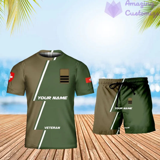 Personalized Swiss Soldier/ Veteran Camo With Name And Rank Combo T-Shirt + Short 3D Printed - 17161632