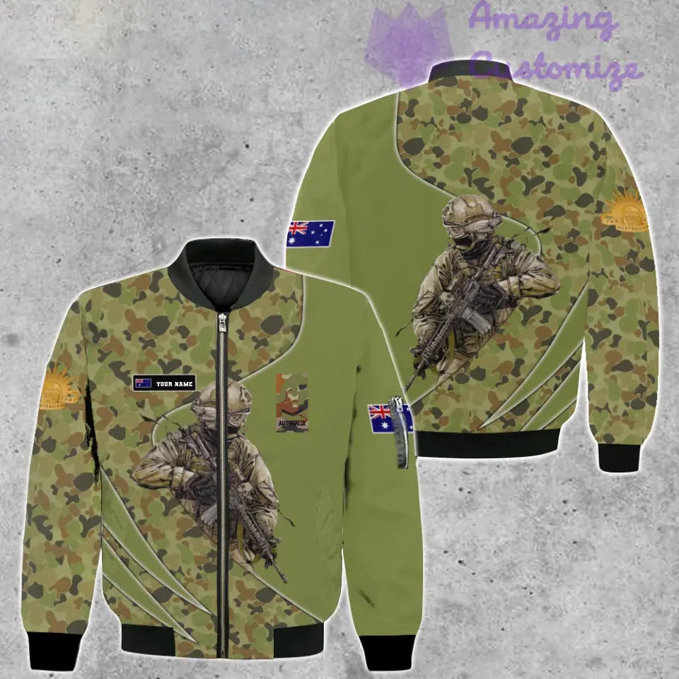 Personalisierte Bomberjacke mit Camouflage-Muster für australische Soldaten/Veteranen mit Namen und Rang, 3D-Druck – 150524QA