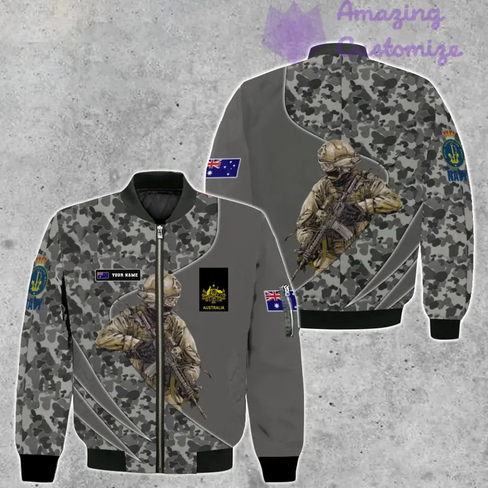 Personalisierte Bomberjacke mit Camouflage-Muster für australische Soldaten/Veteranen mit Namen und Rang, 3D-Druck – 150524QA