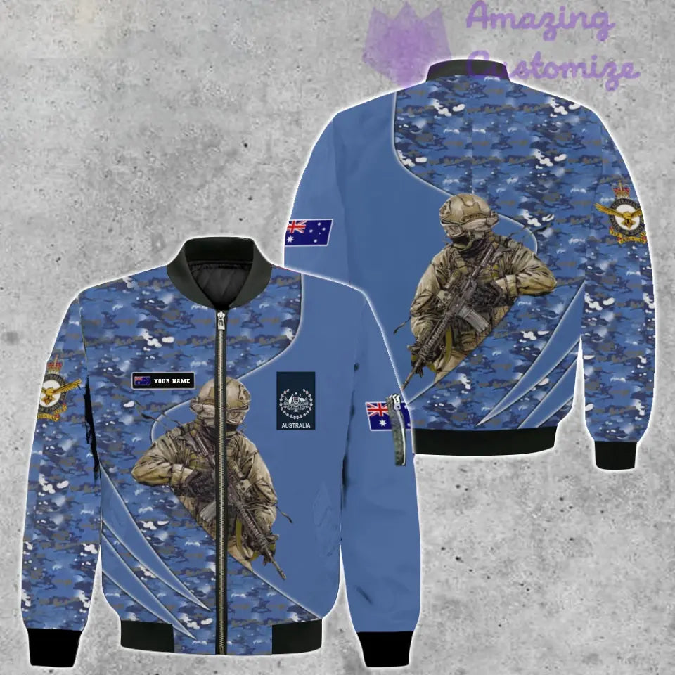 Veste de bombardier personnalisée avec camouflage soldat/vétéran australien avec nom et grade, imprimée en 3D - 150524QA