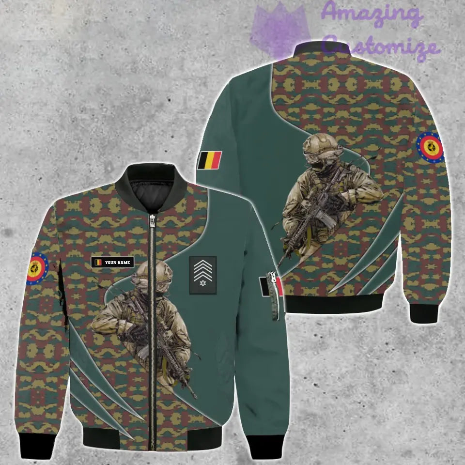 Personalisierte belgische Bomberjacke mit Camouflage-Muster, mit Namen und Rang, 3D-Druck – 150524QA