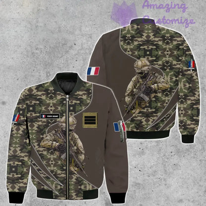 Personalisierte Bomberjacke mit Camouflage-Muster für französische Soldaten/Veteranen mit Namen und Rang, 3D-Druck – 150524QA