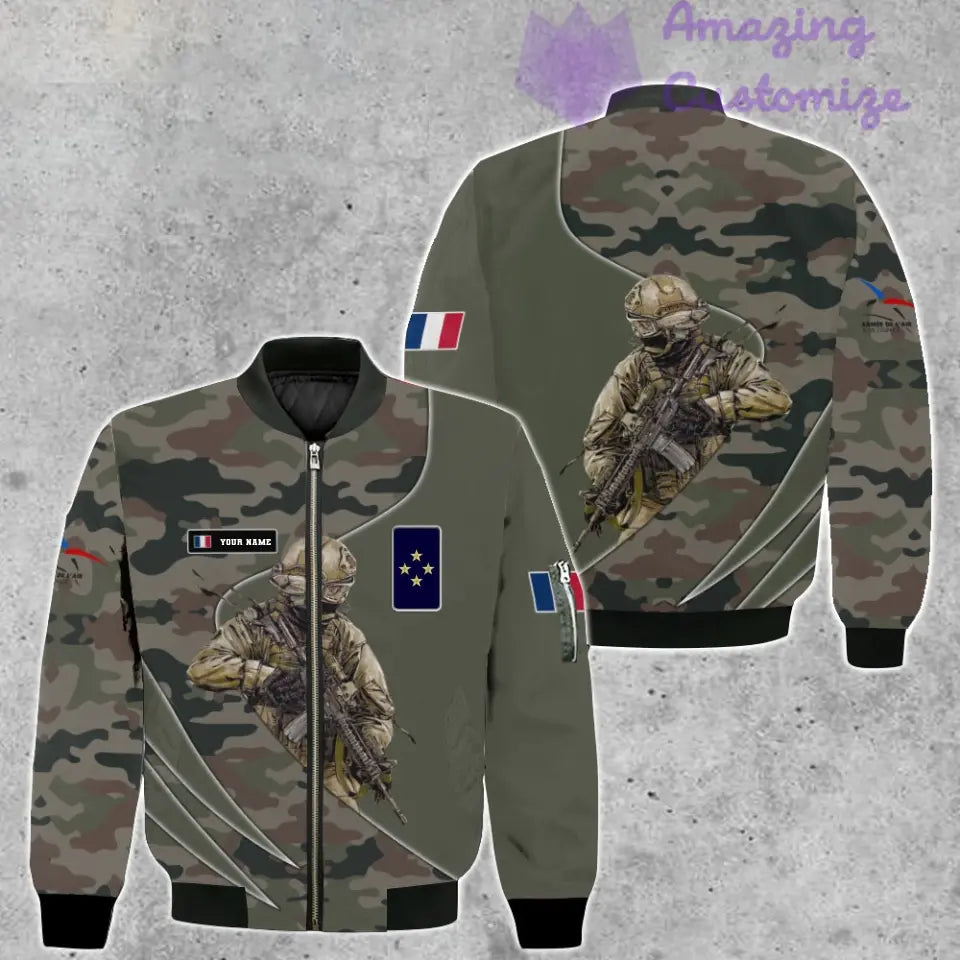 Veste de bombardier personnalisée avec camouflage soldat/vétéran de la France avec nom et grade, imprimée en 3D - 150524QA