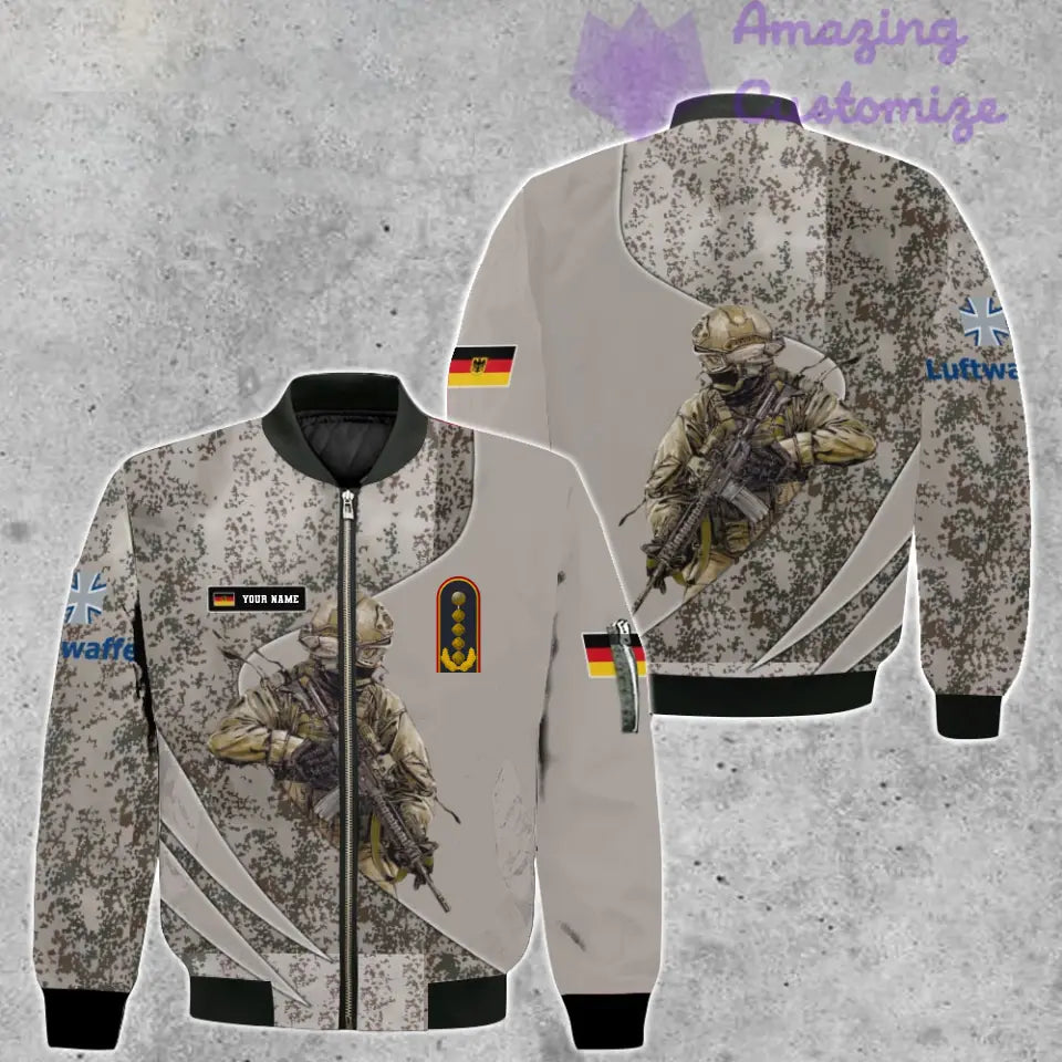 Personalisierte Bomberjacke mit Camouflage-Muster für deutsche Soldaten/Veteranen mit Namen und Rang, 3D-Druck – 150524QA