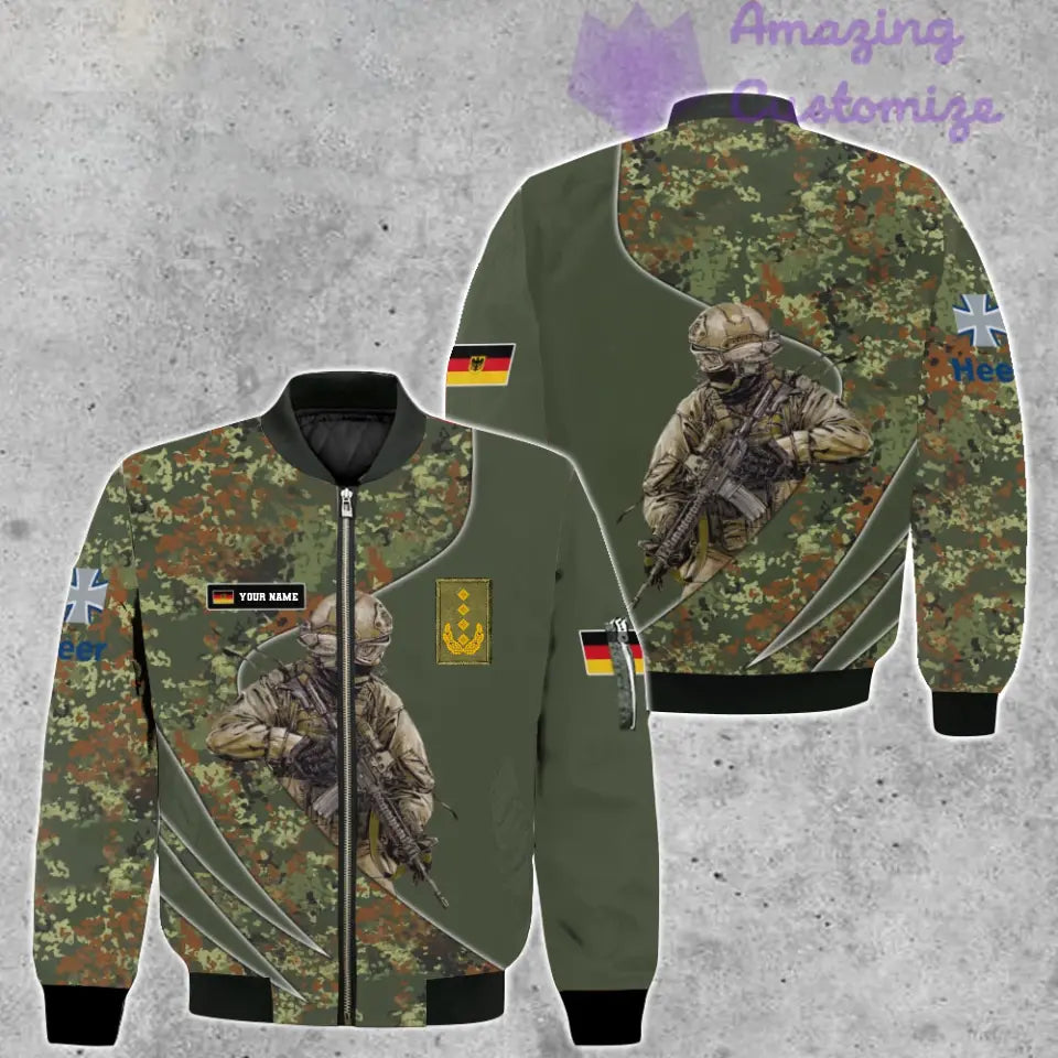 Personalisierte Bomberjacke mit Camouflage-Muster für deutsche Soldaten/Veteranen mit Namen und Rang, 3D-Druck – 150524QA