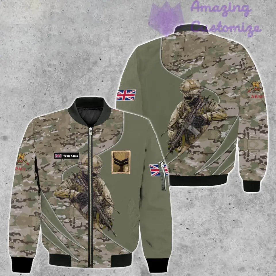 Veste de bombardier personnalisée avec camouflage soldat/vétéran britannique avec nom et grade, imprimée en 3D - 150524QA