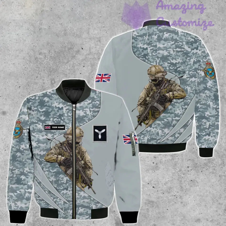 Personalisierte Bomberjacke mit Camouflage-Muster für britische Soldaten/Veteranen mit Namen und Rang, 3D-Druck – 150524QA