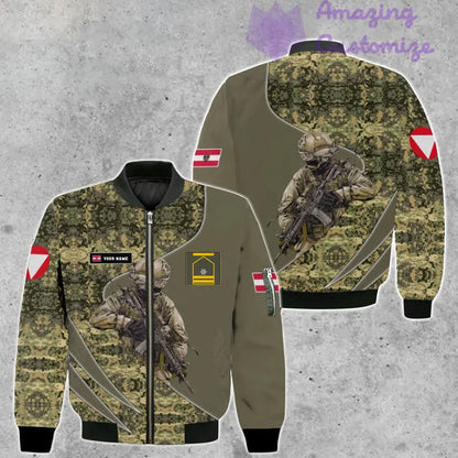 Blouson aviateur personnalisé avec camouflage soldat/vétéran autrichien avec nom et grade imprimé en 3D - 150524QA