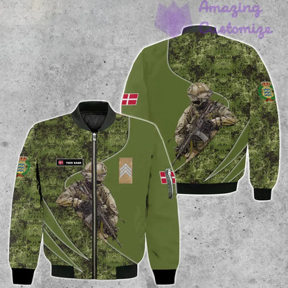 Personalisierte Bomberjacke mit Camouflage-Muster für dänische Soldaten/Veteranen mit Namen und Rang, 3D-Druck – 150524QA