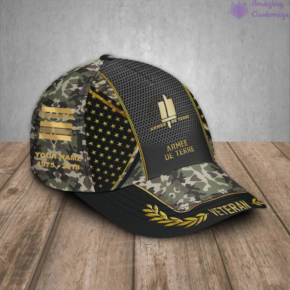 Personalized Rank, Year And Name France Soldier/Veterans Camo Baseball Cap - 17163360