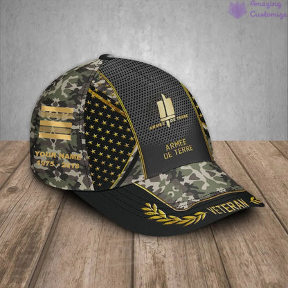 Casquette de baseball camouflage personnalisée avec grade, année et nom pour soldat/ancien combattant français - 17163360