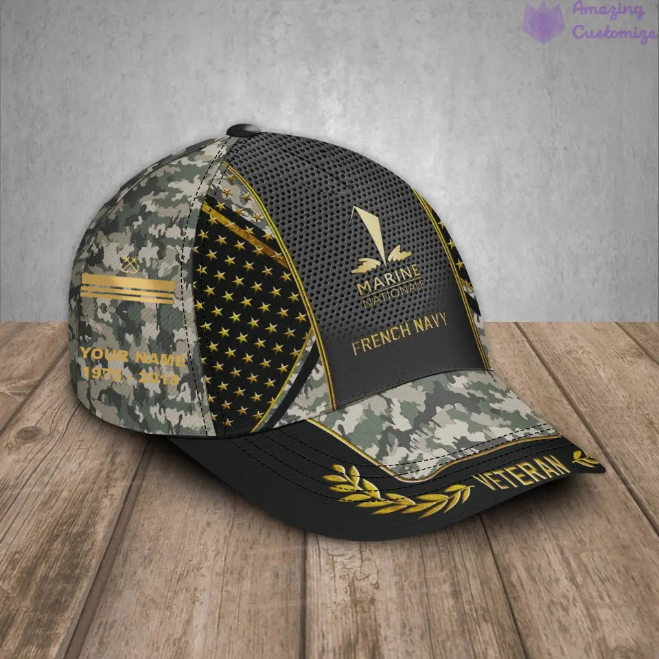 Casquette de baseball camouflage personnalisée avec grade, année et nom pour soldat/ancien combattant français - 17163360