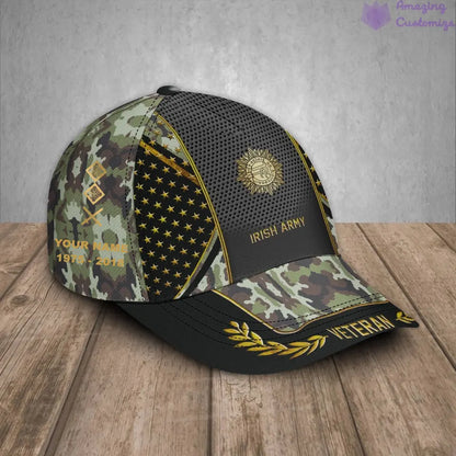 Casquette de baseball camouflage personnalisée avec rang, année et nom pour soldat/ancien combattant irlandais - 22052401QA