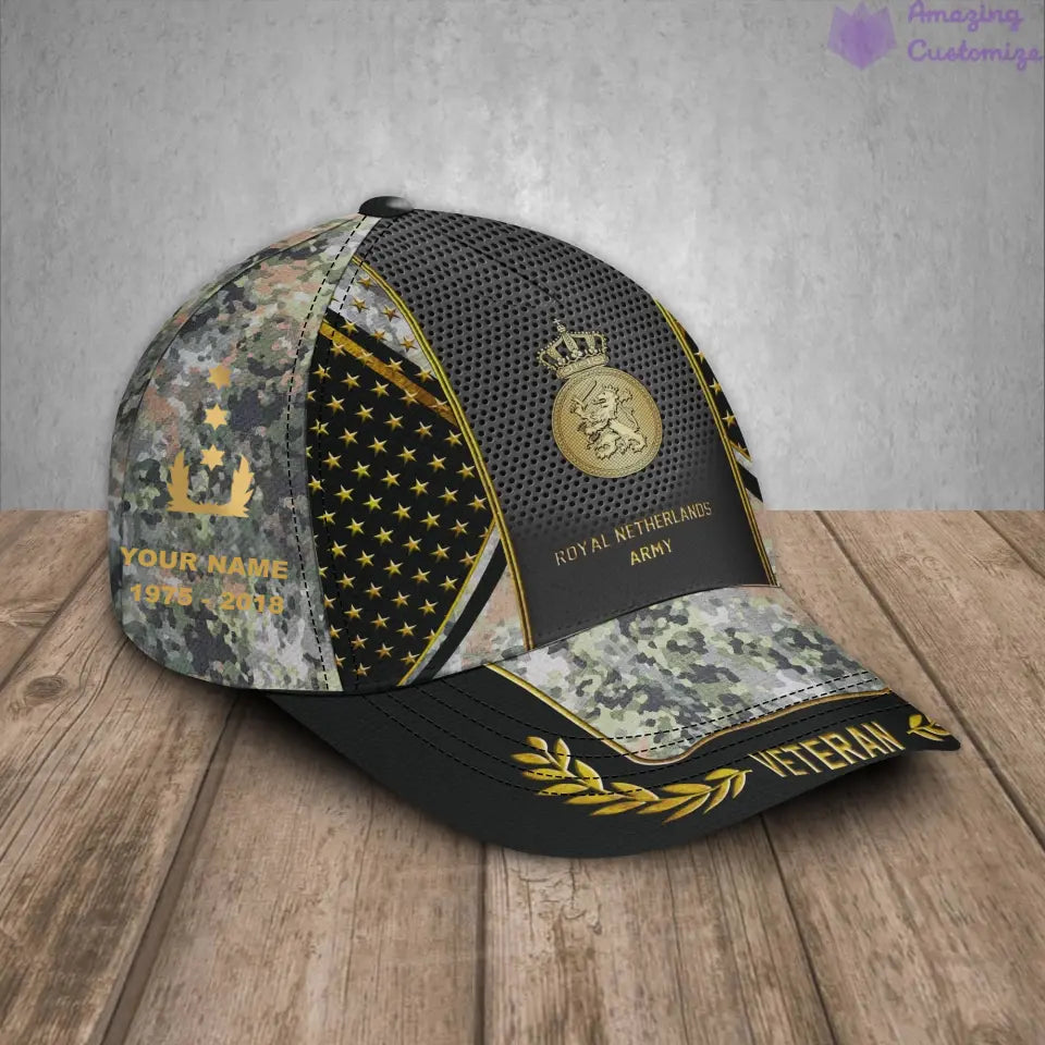 Casquette de baseball camouflage personnalisée avec rang, année et nom pour soldat/vétéran des Pays-Bas - 17163360