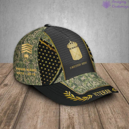 Casquette de baseball camouflage personnalisée avec grade, année et nom pour soldat/ancien combattant suédois - 17163360