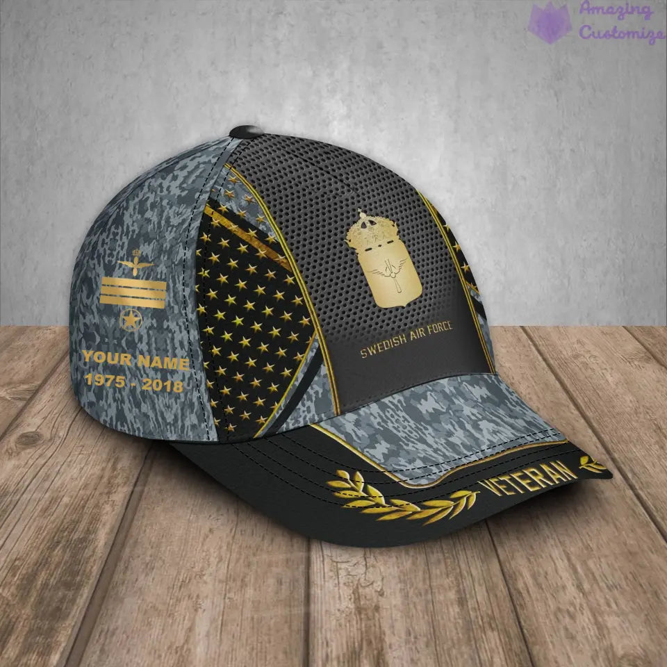 Casquette de baseball camouflage personnalisée avec grade, année et nom pour soldat/ancien combattant suédois - 17163360