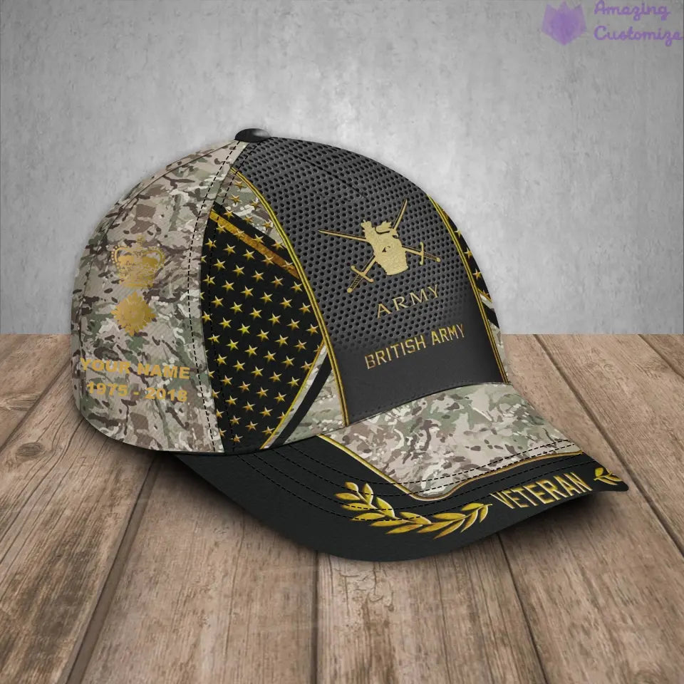 Casquette de baseball camouflage personnalisée avec grade, année et nom pour soldat/ancien combattant britannique - 17163360