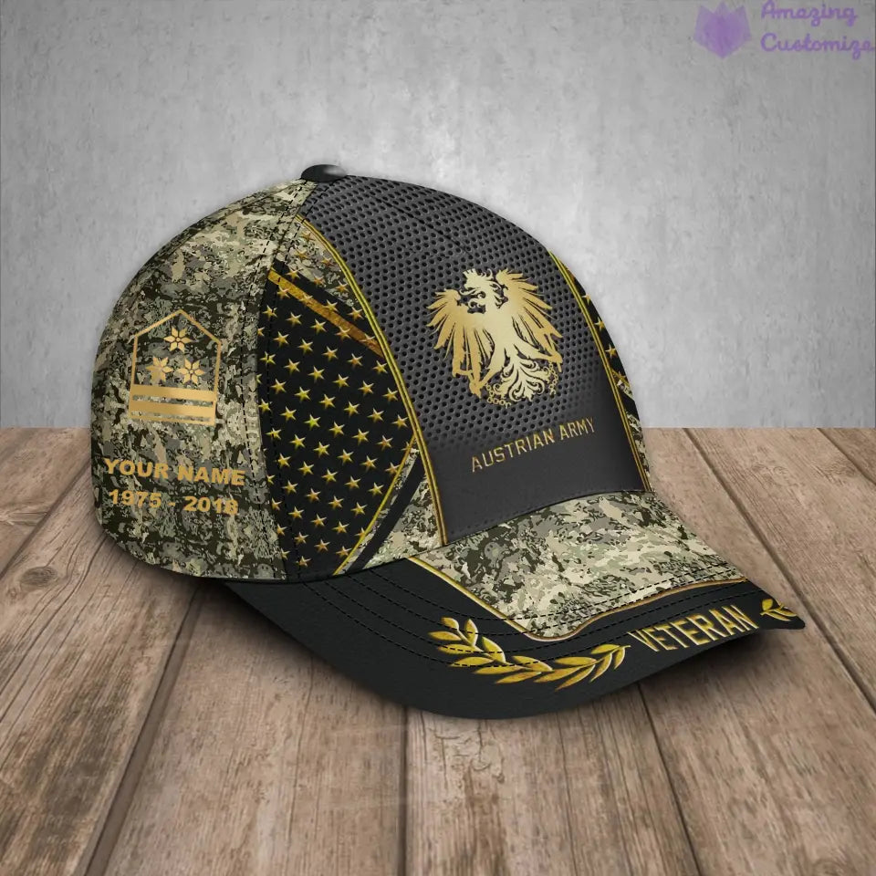 Casquette de baseball camouflage personnalisée avec grade, année et nom pour soldat/vétéran autrichien - 17163360