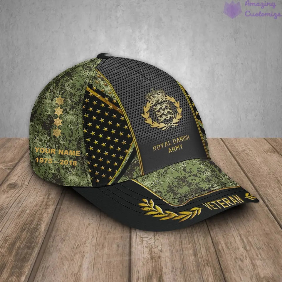 Casquette de baseball camouflage personnalisée avec grade, année et nom pour soldat/vétéran du Danemark - 17163360