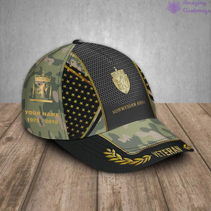 Casquette de baseball camouflage personnalisée avec rang, année et nom de soldat norvégien/ancien combattant - 16847136