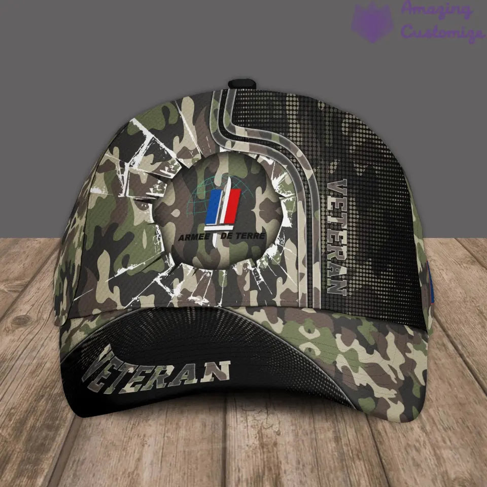 Casquette de baseball camouflage personnalisée avec grade, année et nom pour soldat/ancien combattant français - 17170272