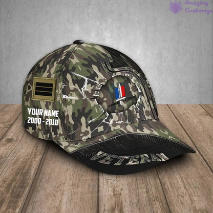 Personalized Rank, Year And Name France Soldier/Veterans Camo Baseball Cap - 17170272