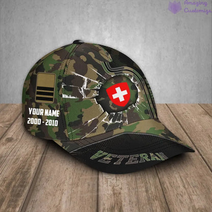 Personalized Rank, Year And Name Swiss Soldier/Veterans Camo Baseball Cap - 17170272