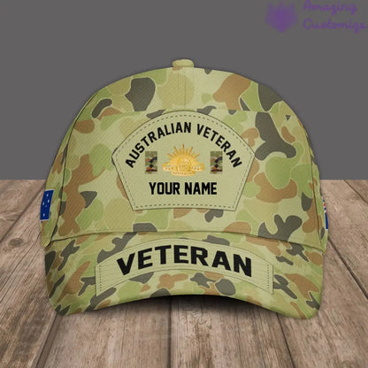 Casquette de baseball camouflage personnalisée avec rang et nom pour soldat/vétéran australien - 1717027201