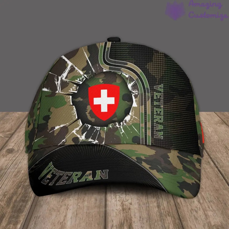 Casquette de baseball camouflage personnalisée avec grade, année et nom pour soldat/vétéran suisse - 17170272