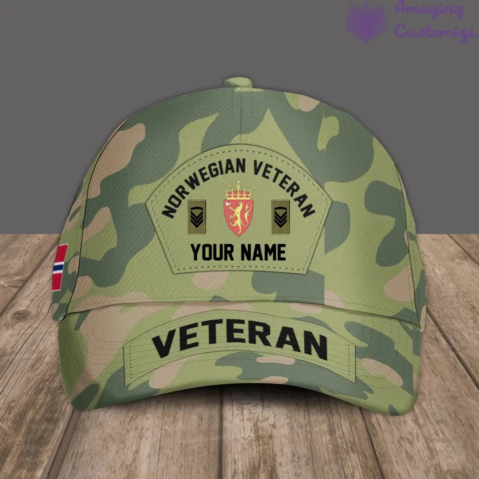 Casquette de baseball camouflage personnalisée avec rang, année et nom pour soldat/vétéran norvégien - 1685404801