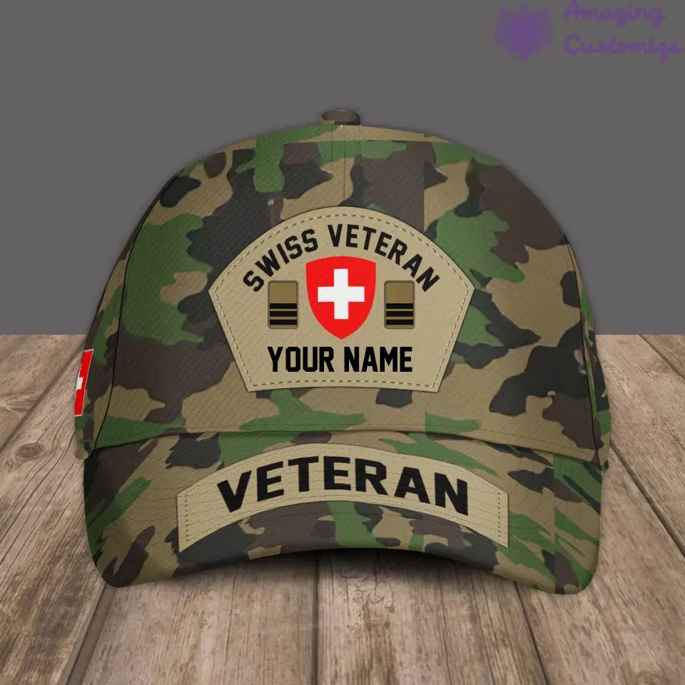 Personalized Rank, Year And Name Swiss Soldier/Veterans Camo Baseball Cap - 1717027201