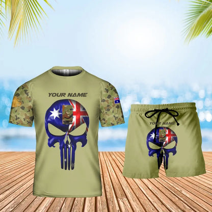 Personalisiertes australisches Soldaten-/Veteranen-Tarnmuster mit Namen und Rang, Kombi-T-Shirt + Short, 3D-Druck – 17168544