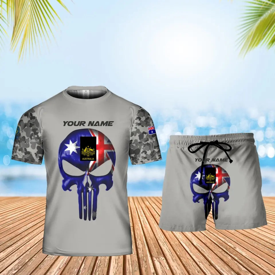 T-shirt personnalisé avec camouflage soldat/vétéran australien avec nom et grade + short imprimé en 3D - 17168544