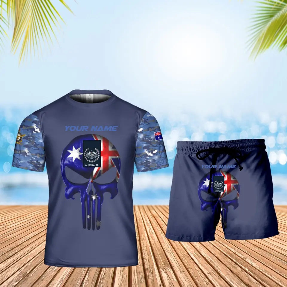 Personalisiertes australisches Soldaten-/Veteranen-Tarnmuster mit Namen und Rang, Kombi-T-Shirt + Short, 3D-Druck – 17168544