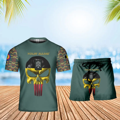 Personalisiertes belgisches Soldaten-/Veteranen-Tarnmuster mit Namen und Rang, Kombi-T-Shirt + Short, 3D-Druck – 17168544