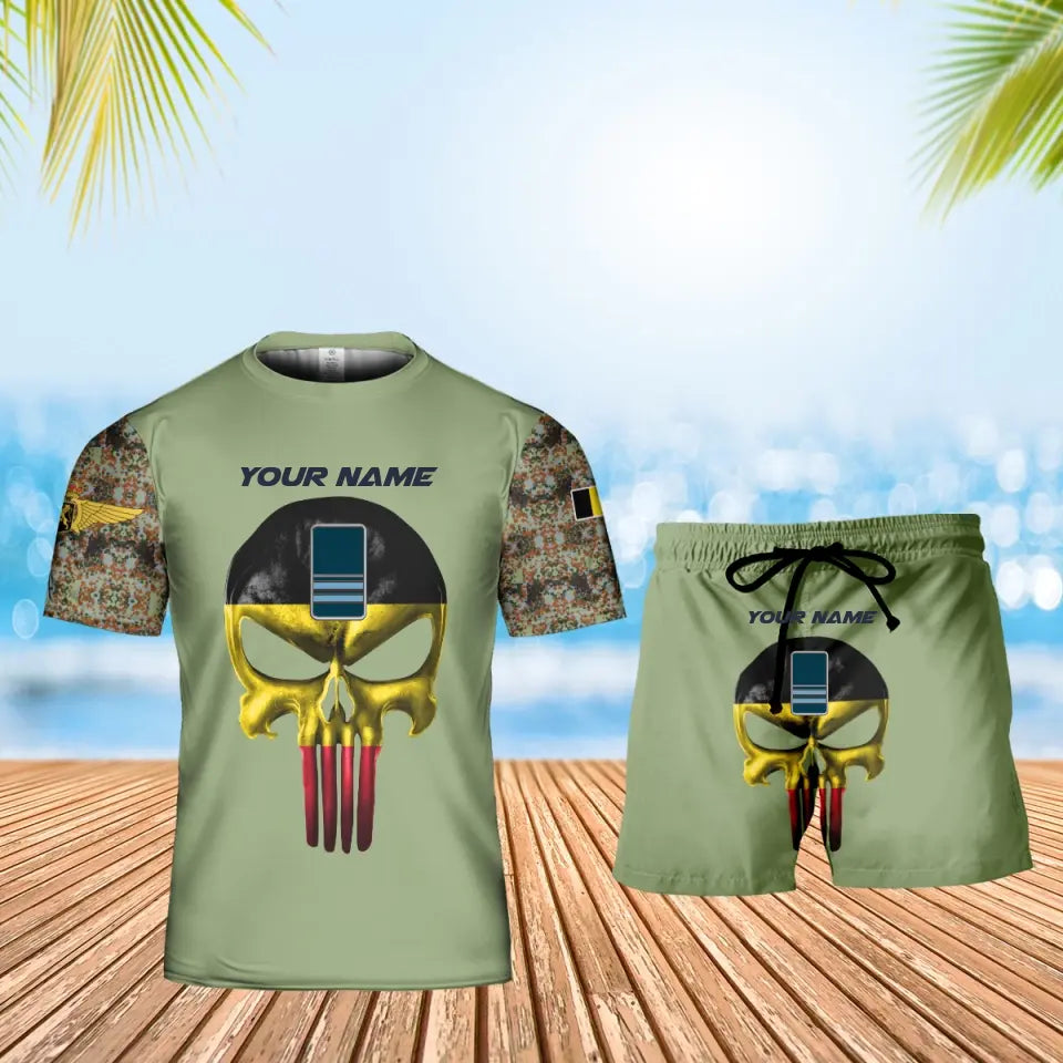 Personalisiertes belgisches Soldaten-/Veteranen-Tarnmuster mit Namen und Rang, Kombi-T-Shirt + Short, 3D-Druck – 17168544