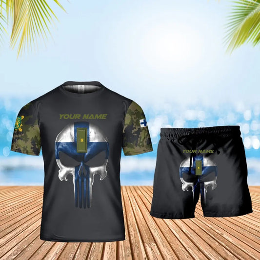 Personalized Finland Soldier/ Veteran Camo With Name And Rank Combo T-Shirt + Short 3D Printed  - 17168544