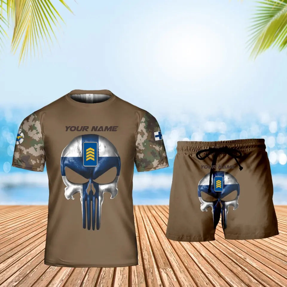 T-shirt personnalisé avec camouflage soldat/vétéran finlandais avec nom et grade + short imprimé en 3D - 17168544