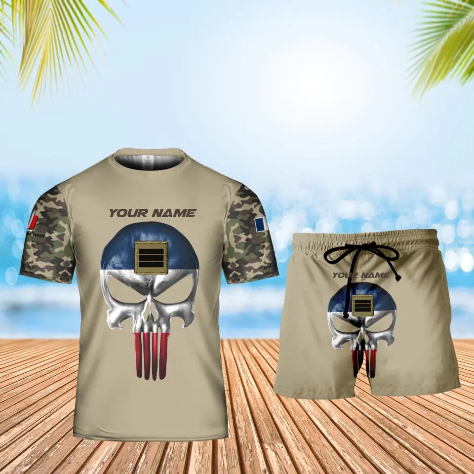 Personalized France Soldier/ Veteran Camo With Name And Rank Combo T-Shirt + Short 3D Printed  - 17168544