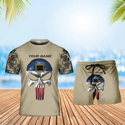 Personalisiertes französisches Soldaten-/Veteranen-Tarnmuster mit Namen und Rang, Kombi-T-Shirt + Short, 3D-Druck – 17168544