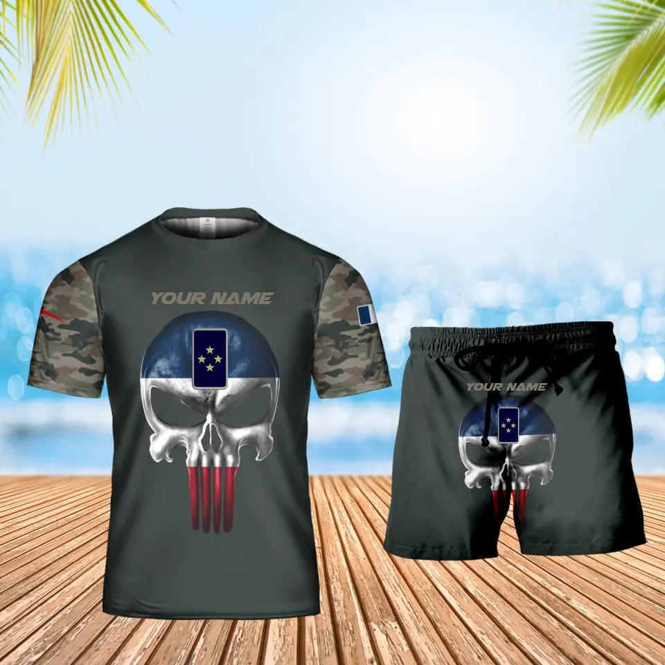 T-shirt personnalisé avec camouflage soldat/vétéran de la France avec nom et grade combinés + short imprimé en 3D - 17168544