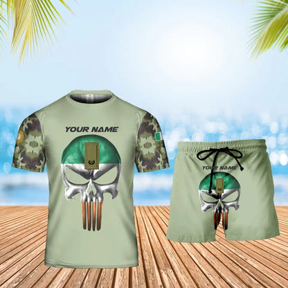 Personalisiertes irisches Soldaten-/Veteranen-Tarnmuster mit Namen und Rang, Kombi-T-Shirt + Short, 3D-Druck – 17168544