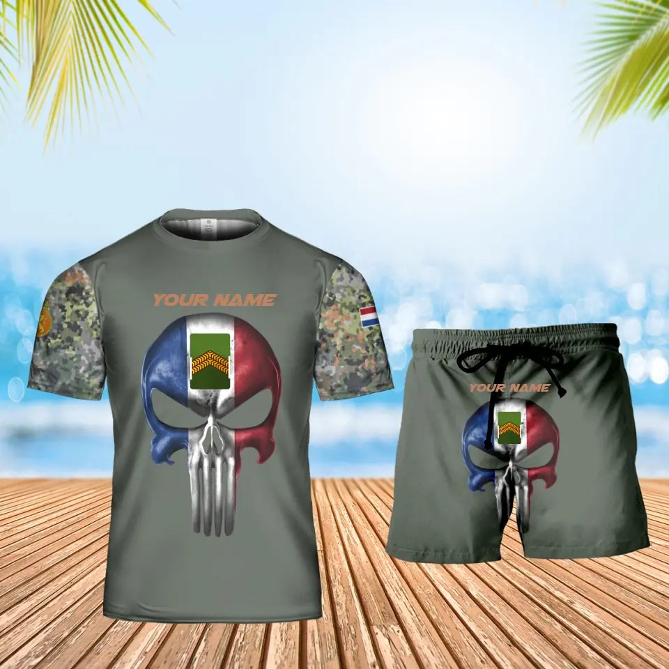 Personalisiertes niederländisches Soldaten-/Veteranen-Tarnmuster mit Namen und Rang, Kombi-T-Shirt + Short, 3D-Druck – 17168544