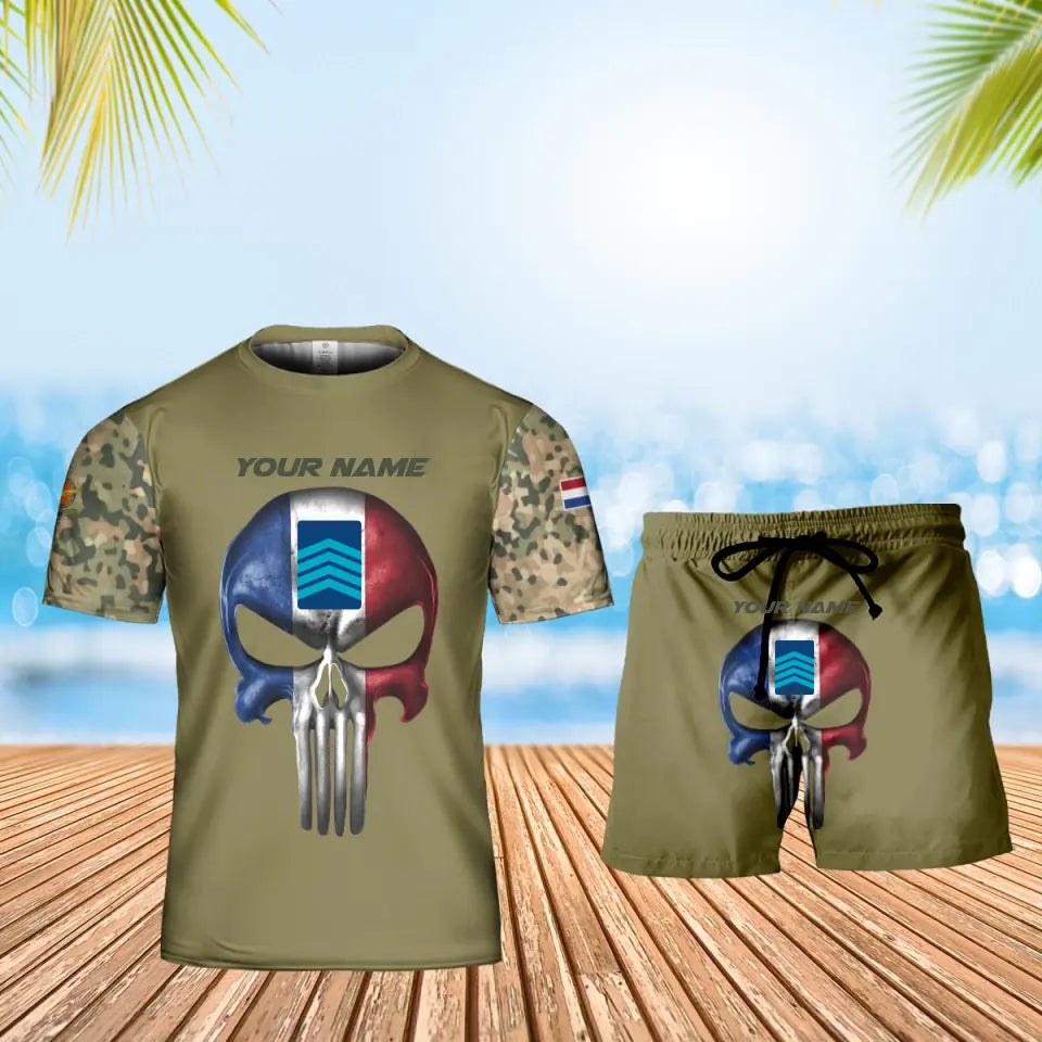 Personalized Netherlands Soldier/ Veteran Camo With Name And Rank Combo T-Shirt + Short 3D Printed  - 17168544