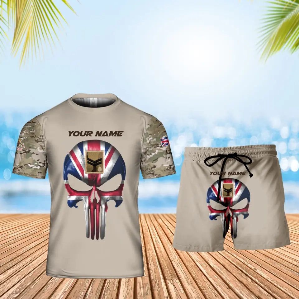 Personalized UK Soldier/ Veteran Camo With Name And Rank Combo T-Shirt + Short 3D Printed  - 17168544